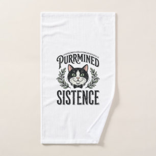 Funny Cat Purrmined Sistence Vintage Graphic_1 Hand Towel