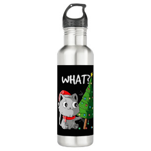 Funny Cat Pushing Christmas Tree Over Cat What Chr 710 Ml Water Bottle