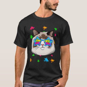 Funny Cat Puzzle Autism Awareness Cat Pet Lover T-Shirt