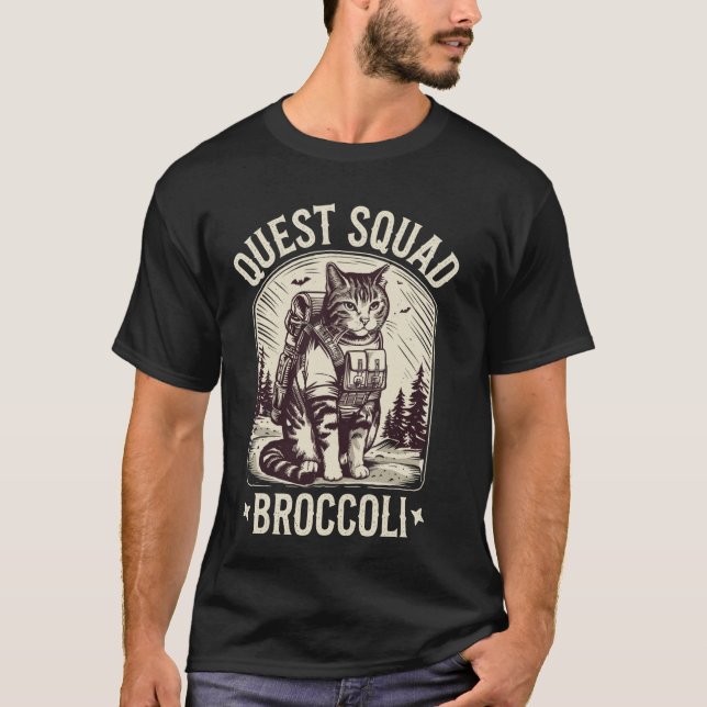 Funny Cat Quest Fantasy Squad Broccoli T-Shirt (Front)