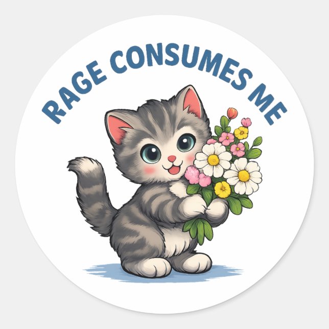 Funny Cat Rage Consumes Me Classic Round Sticker (Front)