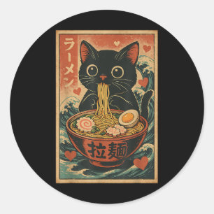 Funny Cat Ramen Graphic Tee Japanese Kawaii Anime Classic Round Sticker