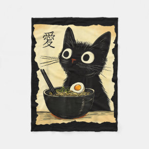Funny Cat Ramen Graphic Tee Japanese Kawaii Anime  Fleece Blanket