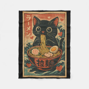 Funny Cat Ramen Graphic Tee Japanese Kawaii Anime Fleece Blanket