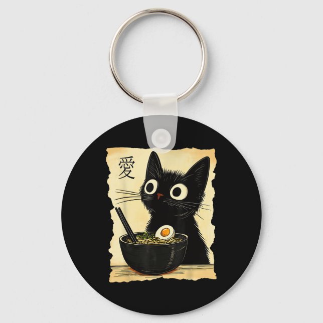 Funny Cat Ramen Graphic Tee Japanese Kawaii Anime  Key Ring (Front)