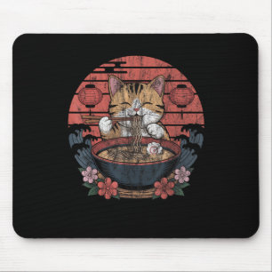 Funny Cat Ramen Graphic Tee Japanese Kawaii Anime Mouse Mat