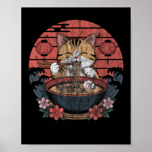 Funny Cat Ramen Graphic Tee Japanese Kawaii Anime  Poster