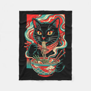 Funny Cat Ramen Japanese Graphic Kawaii Retro Fleece Blanket