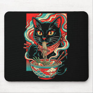 Funny Cat Ramen Japanese Graphic Kawaii Retro Mouse Mat