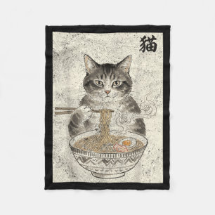 Funny Cat Ramen Japanese Kawaii Anime Fleece Blanket