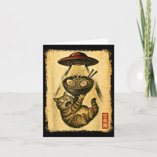 Funny Cat Ramen Ufo For Men Women Teens Kids Japan Card