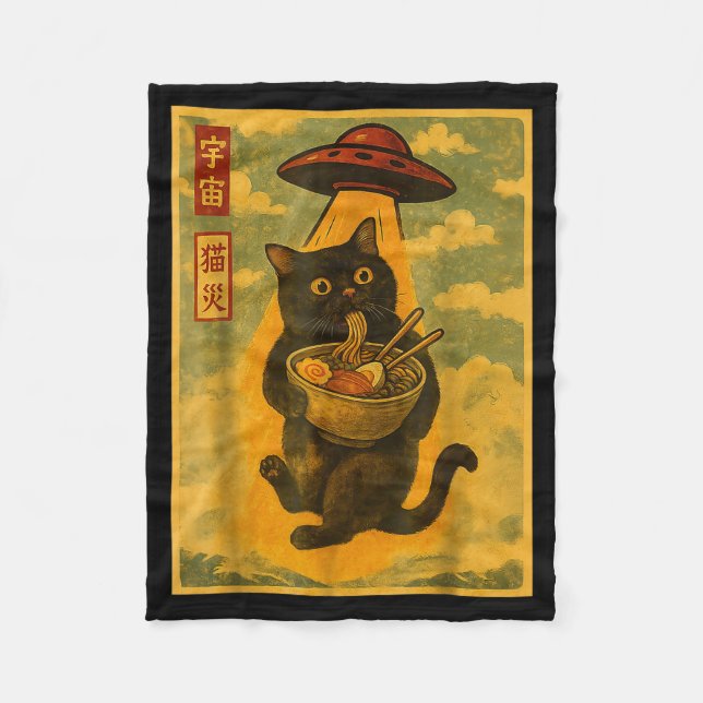 Funny Cat Ramen Ufo Japanese Anime For Men Women T Fleece Blanket (Front)