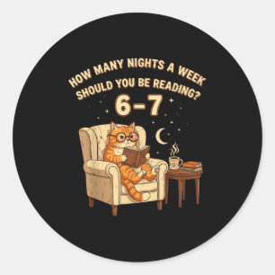 Funny Cat Reading 6-7 Meme Englieacher Book Lover Classic Round Sticker