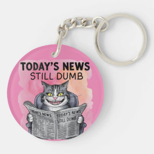 Funny Cat Reading Newspaper Key Ring