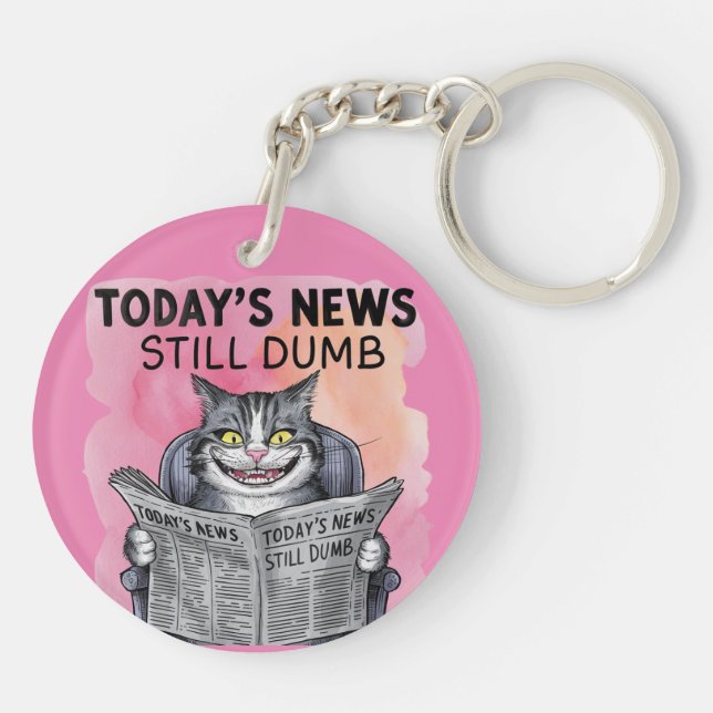 Funny Cat Reading Newspaper Key Ring (Back)