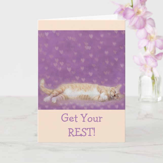 Funny Cat Resting Cancer Support Card (Orchid)