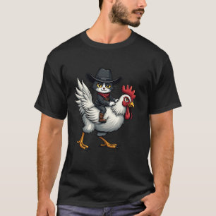 Funny Cat Riding Chicken Tuxedo Cat on a Chicken L T-Shirt