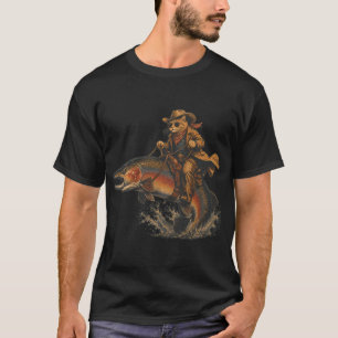 Funny Cat Riding Rainbow Trout Cat Meme T-Shirt