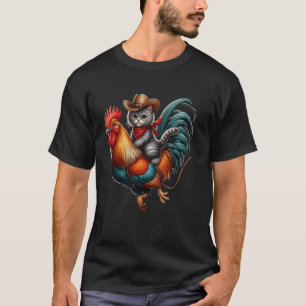 Funny Cat Riding Rooster Cowboy Rodeo Cat Riding C T-Shirt