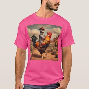 Funny Cat Riding Rooster Cowboy Rodeo Cat Riding C T-Shirt