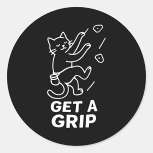 Funny Cat Rock Climbing Get A Grip  Classic Round Sticker