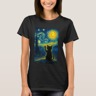 Funny Cat Rock On Sign Starry Night Funny Music Ar T-Shirt
