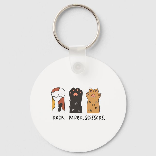 Funny Cat Rock Paper Scissors Cute Cat Paws Kids T Key Ring (Front)