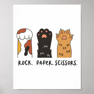 Funny Cat Rock Paper Scissors Cute Cat Paws Kids T Poster