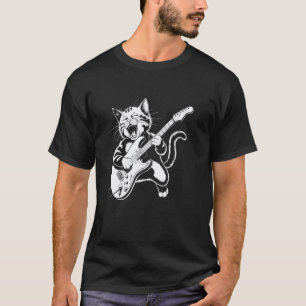 Funny Cat Rock & Roll Guitar Vintage 80s Music Aes T-Shirt