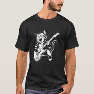 Funny Cat Rock & Roll Guitar Vintage 80s Music Aes T-Shirt