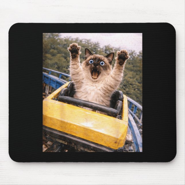 Funny Cat Roller Coaster Silly Meme Graphic Mouse Mat (Front)