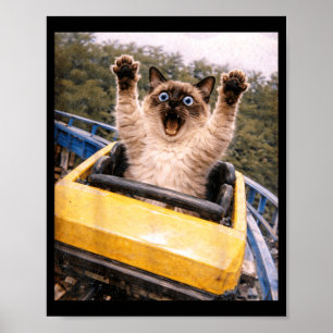 Funny Cat Roller Coaster Silly Meme Graphic Poster