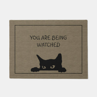 Funny Cat Rustic Faux Burlap Door Mat