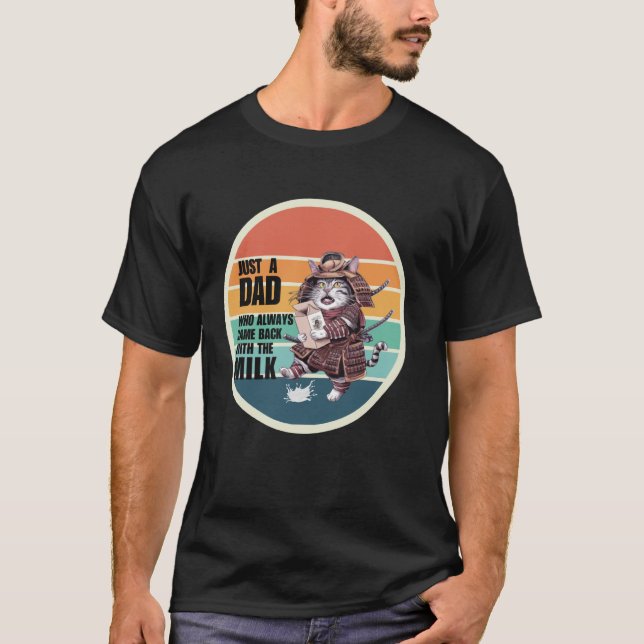 Funny Cat Samurai Just A Dad T-Shirt (Front)