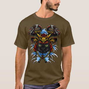Funny Cat Samurai katana Tattoo Graphic Ninja Warr T-Shirt