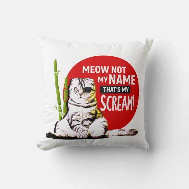 Funny Cat Samurai Quotes T-Shirt Cushion (Front)