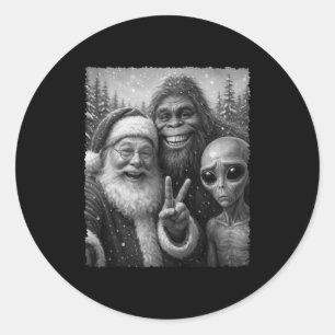 Funny Cat Santa Bigfoot Alien Christmas Selfie Tee Classic Round Sticker