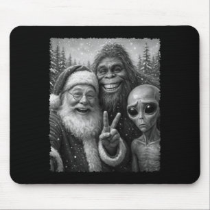 Funny Cat Santa Bigfoot Alien Christmas Selfie Tee Mouse Mat