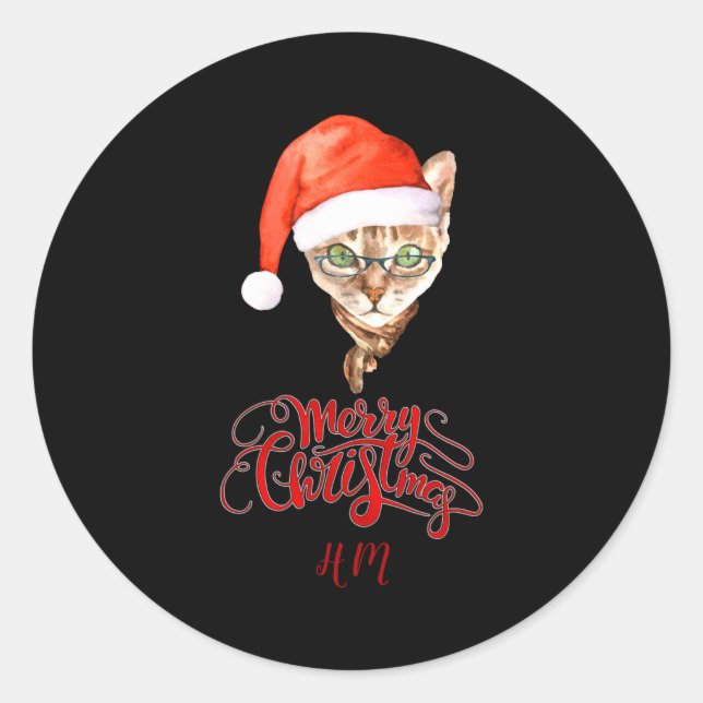 Funny Cat Santa Winter Merry Christmas T Shirt  Classic Round Sticker (Front)