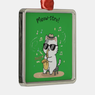 Funny Cat Saxophone Player Jazz Metal Tree Decoration