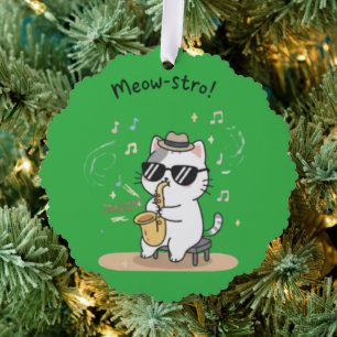 Funny Cat Saxophone Player Jazz Tree Decoration Card