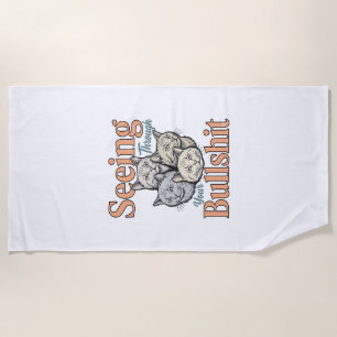 Funny Cat Seeing Through Your Vintage Des Beach Towel