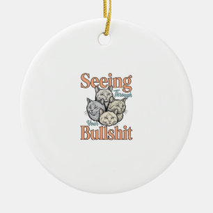 Funny Cat Seeing Through Your Vintage Des Ceramic Tree Decoration