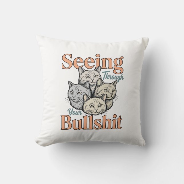 Funny Cat Seeing Through Your Vintage Des Cushion (Front)