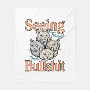 Funny Cat Seeing Through Your Vintage Des Fleece Blanket