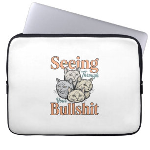 Funny Cat Seeing Through Your Vintage Des Laptop Sleeve