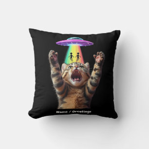 Funny Cat Selfie Alien UFO Hilarious Customisable Cushion