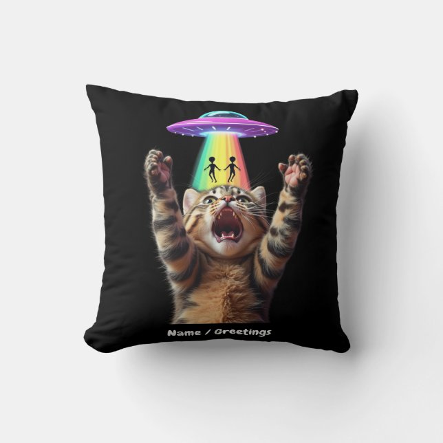 Funny Cat Selfie Alien UFO Hilarious Customisable Cushion (Front)