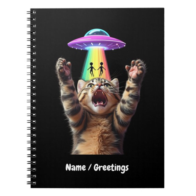 Funny Cat Selfie Alien UFO Hilarious Customisable Notebook (Front)