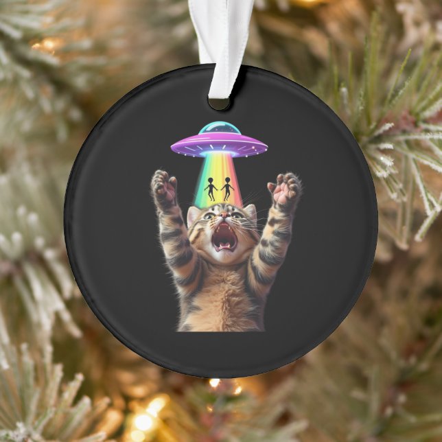 Funny Cat Selfie Alien UFO Hilarious Customisable Ornament (Tree)